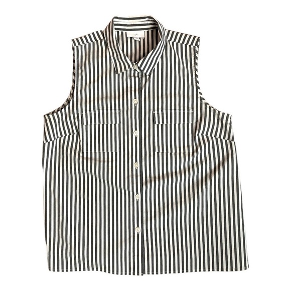 J Jill Black White Striped Button Up Sleeveless Blouse - Picture 1 of 11